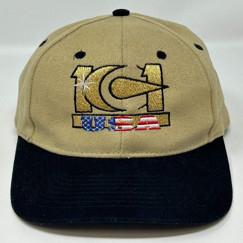 Vintage 90s 101 USA Hat Baseball Cap Beige Tan Nissin Unisex 6 Panel Strapback
